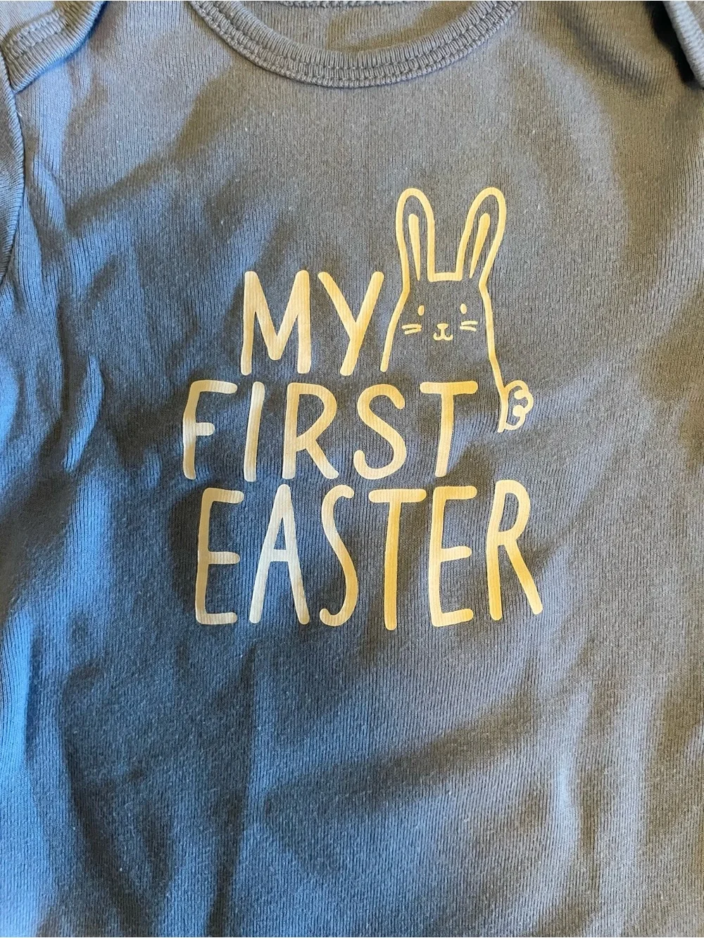 My First Easter Blue Baby One-Piece Romper. Size 6 months